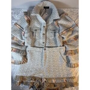 AKIRA Tweed Shorts Set XL Metallic Fringe Boucle Coquette Glam NWT